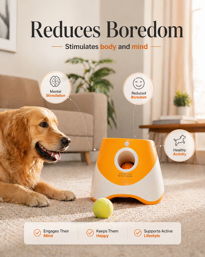 Petss & Paws Fetch Launcher™ Includes 6 Premium Tennis Balls - Hands-Free Fetch for High-Energy Dogs.