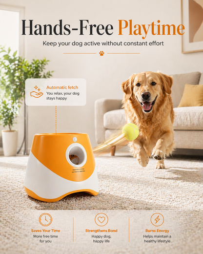 Petss & Paws Fetch Launcher™ Includes 6 Premium Tennis Balls - Hands-Free Fetch for High-Energy Dogs.